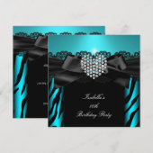 Blauwgroen blauw diamanthartsfeest Zebra 2 Kaart (Voorkant / Achterkant)