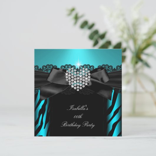 Blauwgroen blauw diamanthartsfeest Zebra 2 Kaart (Staand voorkant)