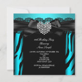 Blauwgroen blauw diamanthartsfeest Zebra 2 Kaart (Achterkant)