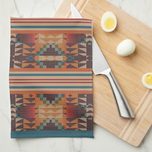 Blauwgroen Blauw Donkerrood Beige Bruin Sinaasappe Theedoek (Quarter Fold)