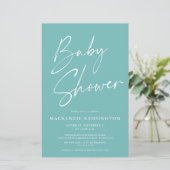 Blauwgroen blauw, eenvoudig Baby shower voor budge (Staand voorkant)