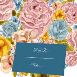 Blauwgroen blauw eenvoudig gestileerd script bruil plaatskaartje