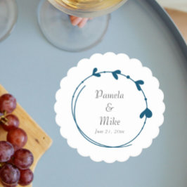 Blauwgroen blauw eenvoudig hart krans bruiloft kartonnen onderzetters