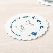 Blauwgroen blauw eenvoudig hart krans bruiloft kartonnen onderzetters (Gekanteld)