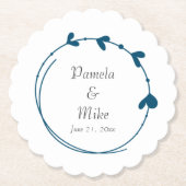 Blauwgroen blauw eenvoudig hart krans bruiloft kartonnen onderzetters (Voorkant)