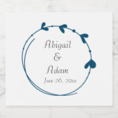 Blauwgroen blauw eenvoudig hart krans bruiloft sparkling wijnetiket (Enkel label)