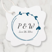 Blauwgroen Blauw Eenvoudige Hart Krans Monogram Hu Bedankjes Labels (Voorkant)