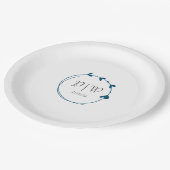 Blauwgroen Blauw Eenvoudige Hart Krans Monogram Hu Papieren Bordje (Gekanteld)