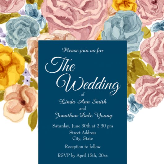 Blauwgroen Blauw Eenvoudige Stijl Huwelijk Folie Uitnodiging