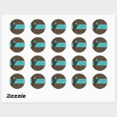 Blauwgroen Blauw en Bruin Polka Dot Save The Date  Ronde Sticker (Vel)