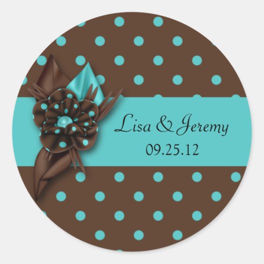 Blauwgroen Blauw en Bruin Polka Dot Save The Date  Ronde Sticker (Voorkant)