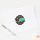 Blauwgroen Blauw en Bruin Polka Dot Save The Date  Ronde Sticker (Envelop)