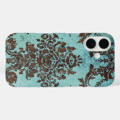 Blauwgroen blauw en Chocolate  Damaspatroon Case-Mate iPhone Case (Achterkant (horizontaal))