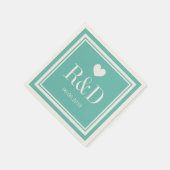 Blauwgroen blauw en ecru monogram papier bruiloft  servetten (Hoek)