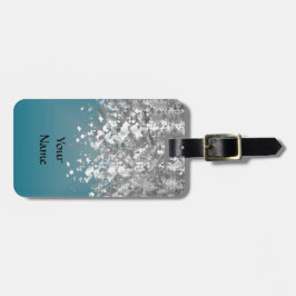 Blauwgroen blauw en faux glitter bagagelabel