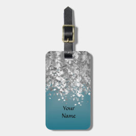 Blauwgroen blauw en faux glitter bagagelabel
