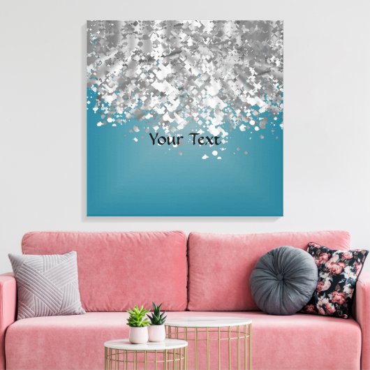 Blauwgroen blauw en faux glitter canvas afdruk (Insitu (Woonkamer))