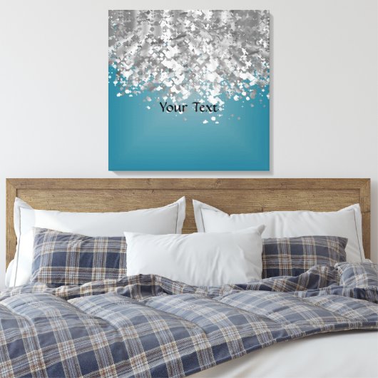 Blauwgroen blauw en faux glitter canvas afdruk (Insitu (Slaapkamer))