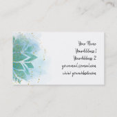 blauwgroen blauw en faux glitter decor lotus visitekaartje (Achterkant)