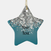 Blauwgroen blauw en faux glitter keramisch ornament (Rechts)