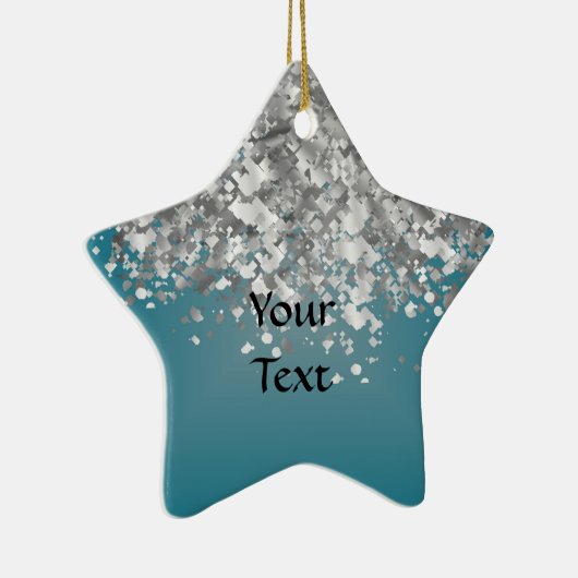 Blauwgroen blauw en faux glitter keramisch ornament (Rechts)