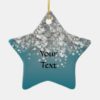 Blauwgroen blauw en faux glitter keramisch ornament