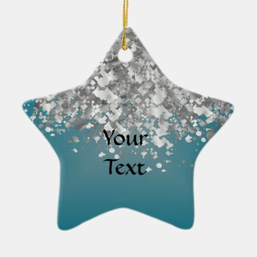 Blauwgroen blauw en faux glitter keramisch ornament (Voorkant)