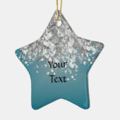 Blauwgroen blauw en faux glitter keramisch ornament (Links)