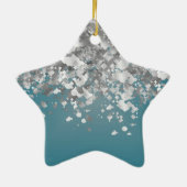 Blauwgroen blauw en faux glitter keramisch ornament (Achterkant)