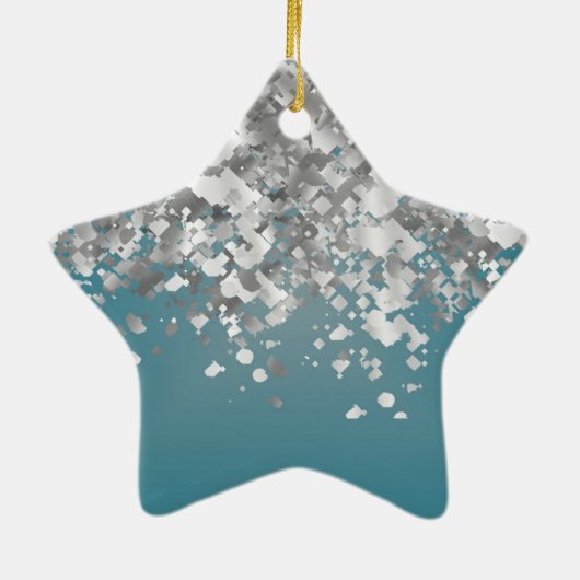 Blauwgroen blauw en faux glitter keramisch ornament (Achterkant)