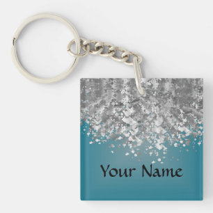 Blauwgroen blauw en faux glitter sleutelhanger