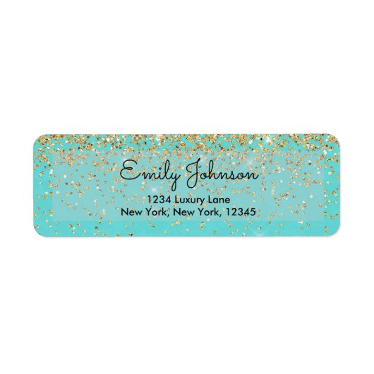 Blauwgroen blauw en Faux Glitter Sparkle-adresetik Etiket (Voorkant)