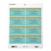 Blauwgroen blauw en Faux Glitter Sparkle-adresetik Etiket (Full Sheet)