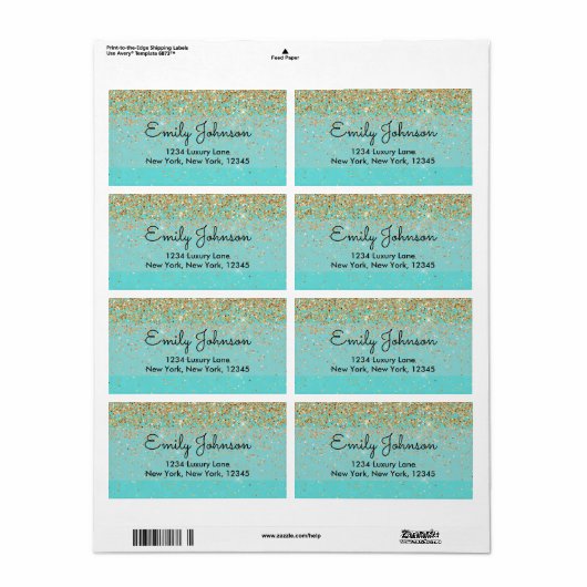 Blauwgroen blauw en Faux Glitter Sparkle-adresetik Etiket (Full Sheet)