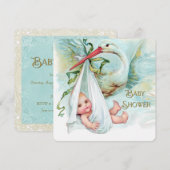 Blauwgroen blauw en goud Baby shower Kaart (Voorkant / Achterkant)