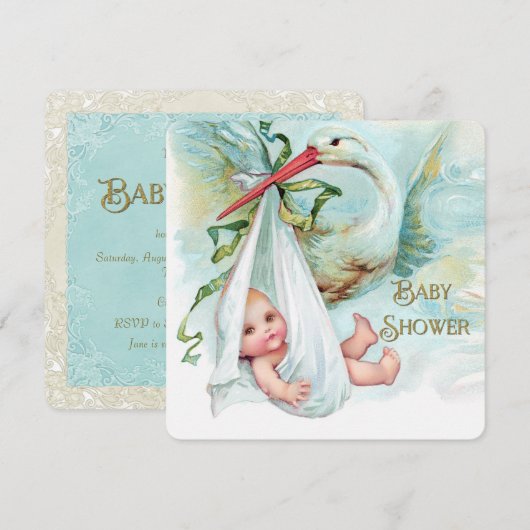Blauwgroen blauw en goud Baby shower Kaart (Voorkant / Achterkant)