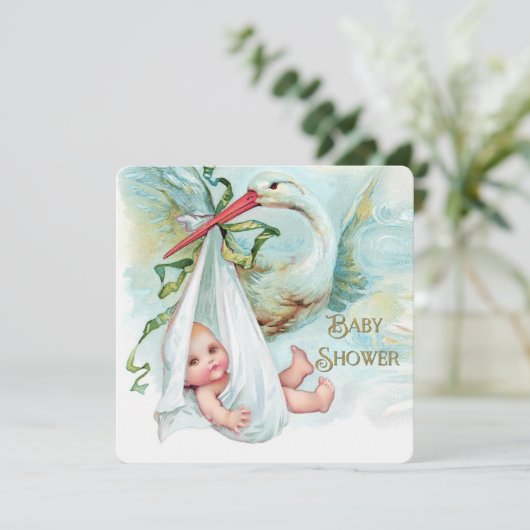 Blauwgroen blauw en goud Baby shower Kaart (Staand voorkant)