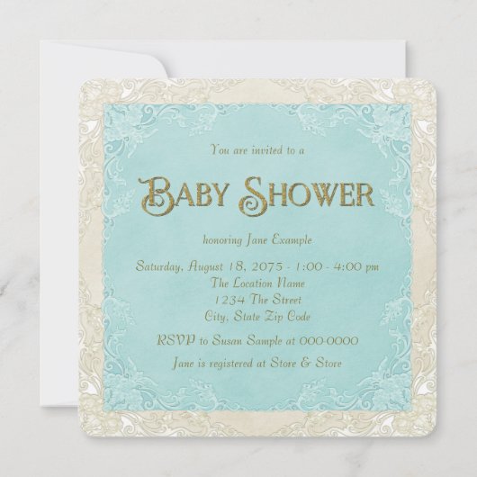Blauwgroen blauw en goud Baby shower Kaart (Achterkant)