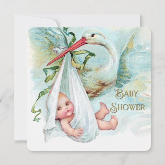 Blauwgroen blauw en goud Baby shower Kaart (Voorkant)