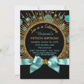 Blauwgroen blauw en goud glitter vrouwen 50ste ver kaart (Achterkant)