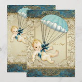 Blauwgroen Blauw en Goud Jongens Baby shower Kaart (Voorkant / Achterkant)