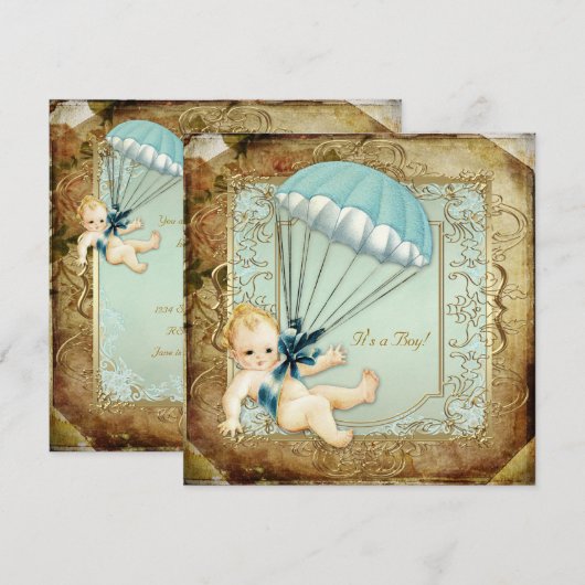 Blauwgroen Blauw en Goud Jongens  Baby shower Kaart (Voorkant / Achterkant)