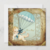 Blauwgroen Blauw en Goud Jongens Baby shower Kaart (Voorkant)