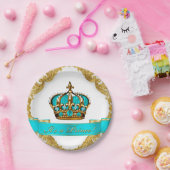 Blauwgroen Blauw en Goud Kroonprins Baby shower Papieren Bordje (Feest)