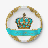 Blauwgroen Blauw en Goud Kroonprins Baby shower Papieren Bordje (Voorkant)