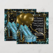 Blauwgroen Blauw en Goud Luipaard Verjaardagsfeest Kaart (Voorkant / Achterkant)