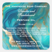 Blauwgroen blauw en goud marmeren parfum roller fl vierkante sticker (Voorkant)