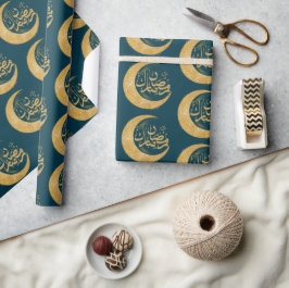 Blauwgroen Blauw en Goud Ramadan Mubarak | Ramadan Cadeaupapier