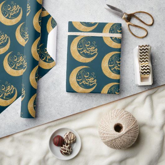Blauwgroen Blauw en Goud Ramadan Mubarak | Ramadan Cadeaupapier (Crafts)