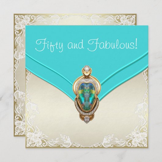 Blauwgroen blauw en goud verjaardagsfeest kaart (Voorkant / Achterkant)